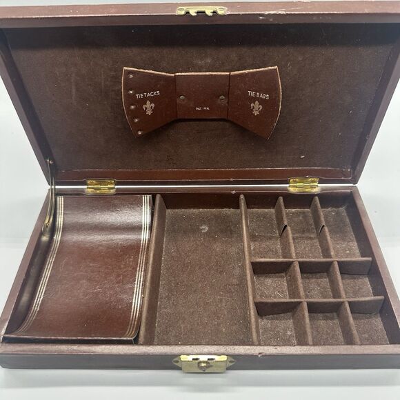 Vintage Men's Jewelry Box Cuff Links Tie Clips Box - Picture 4 of 9
